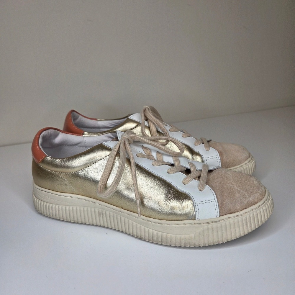 Sofft Somerville Gold Metallic Leather Flatform Sneakers Womens 10M